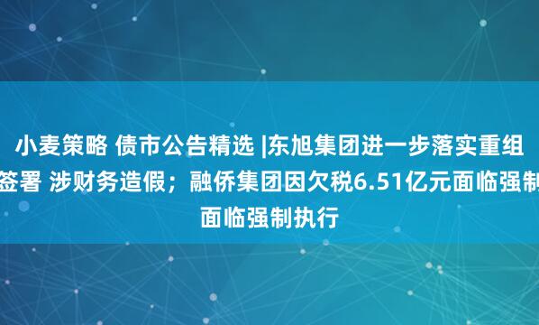 小麦策略 债市公告精选 |东旭集团进一步落实重组协议签署 涉财务造假；融侨集团因欠税6.51亿元面临强制执行